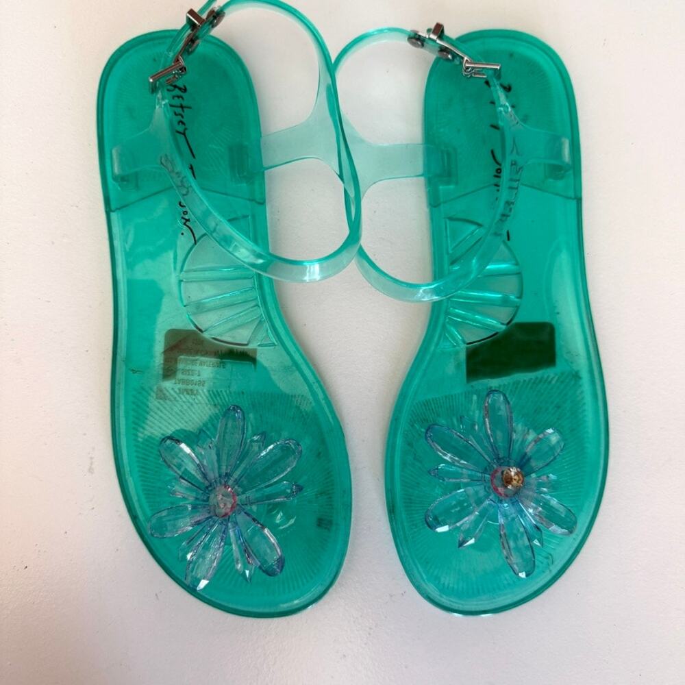 BETSEY JOHNSON Jelly Sandals Green Flower Detail‎ Transparent Y2K Size 37